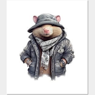 Mole wearing a jacket hat and a scarf Posters and Art